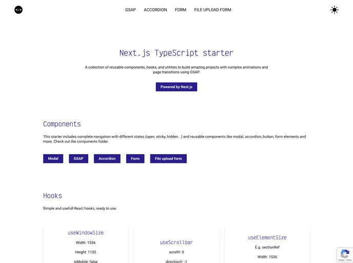 screenshot of Nextjs Typescript Starter