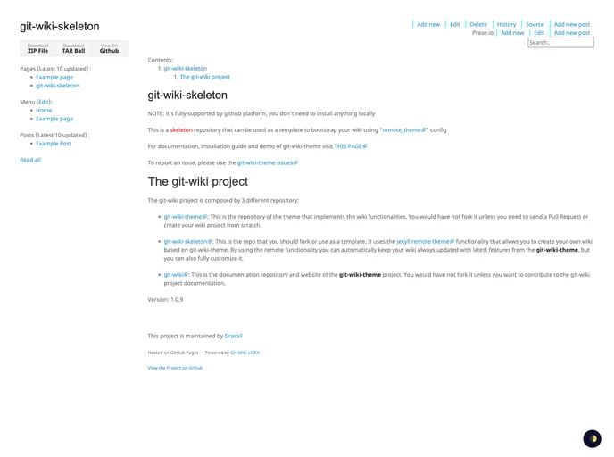 screenshot of Git Wiki Skeleton