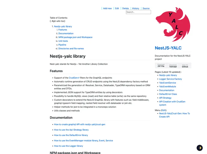 screenshot of Nestjs Yalc