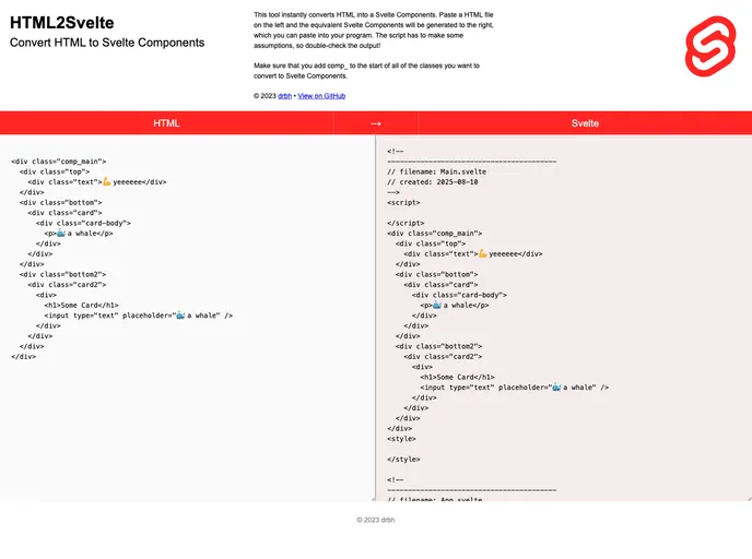 screenshot of Html2svelte