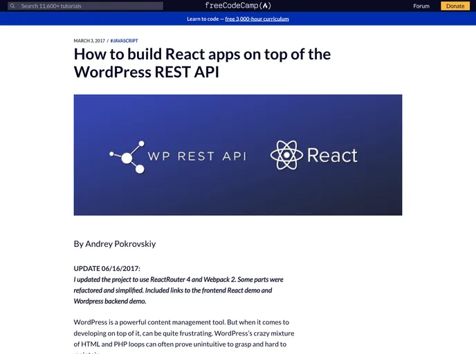 screenshot of Wp Api React