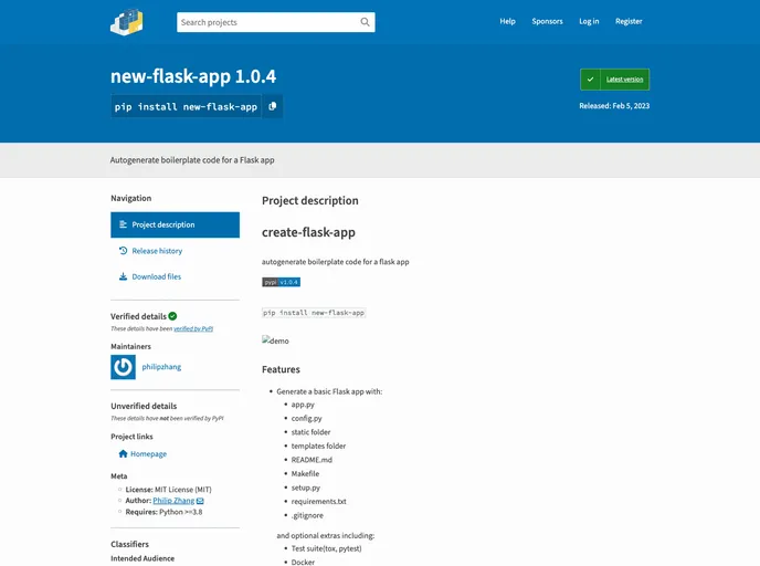 screenshot of Create Flask App