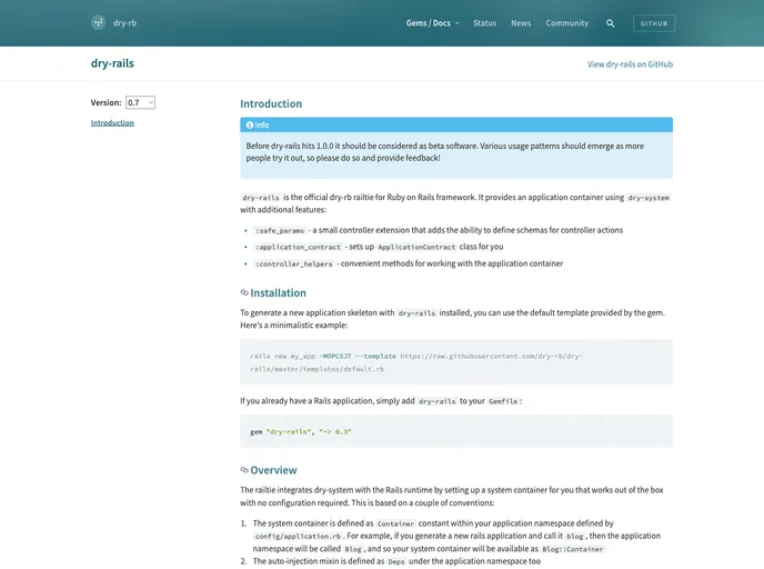 screenshot of Dry Rails
