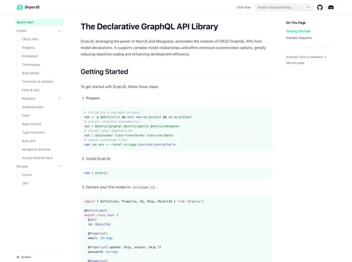 screenshot of Dryerjs