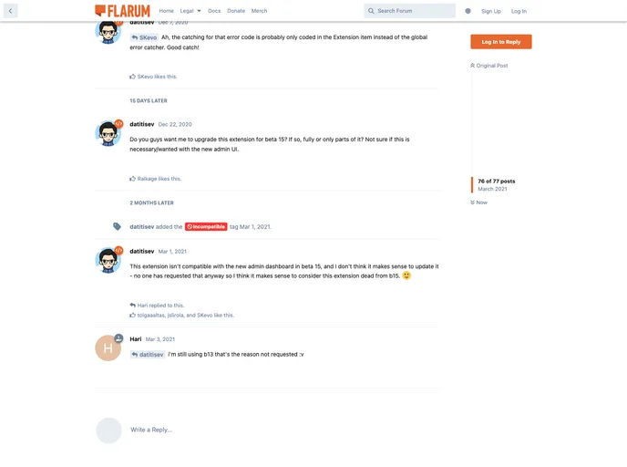 screenshot of Flarum Ext Dashboard