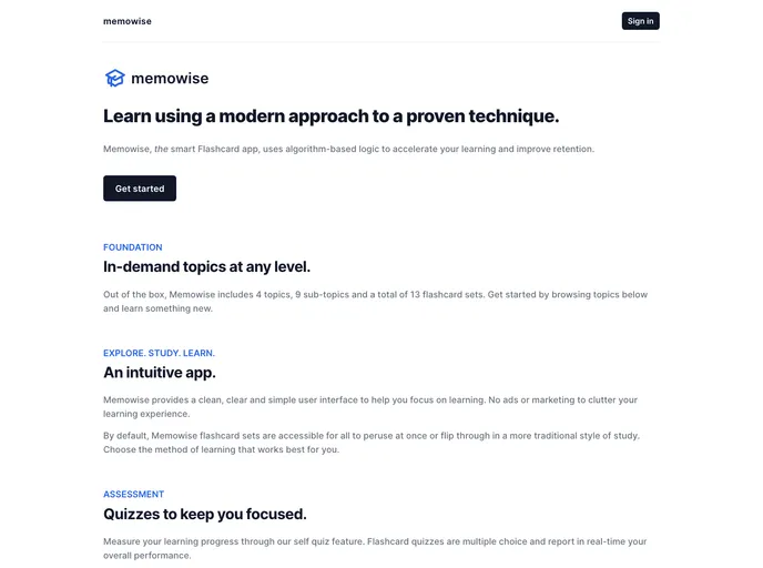 screenshot of Memowise