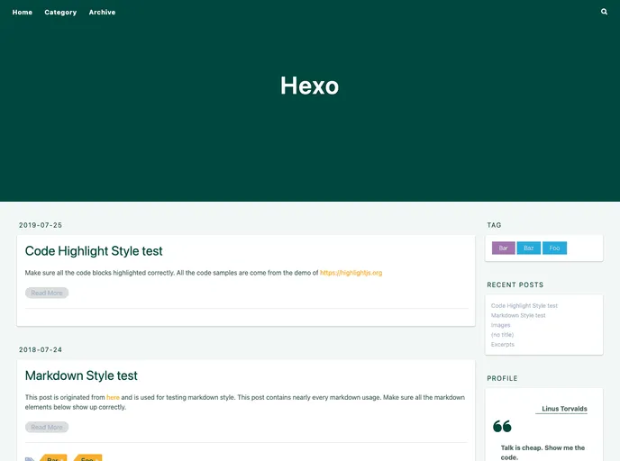 screenshot of Hexo Theme Candelas
