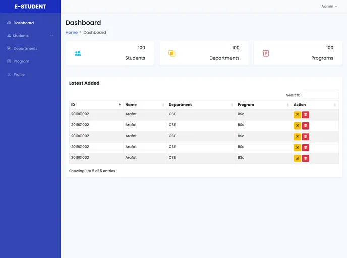 Simple Admin Dashboard screenshot
