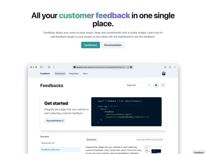 screenshot of Feedback