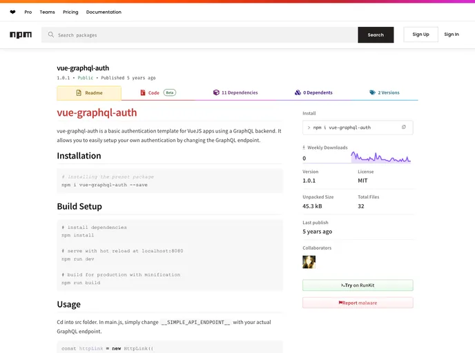 screenshot of Vue Graphql Auth