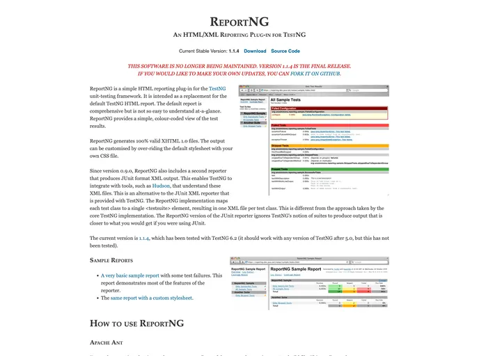 screenshot of Reportng