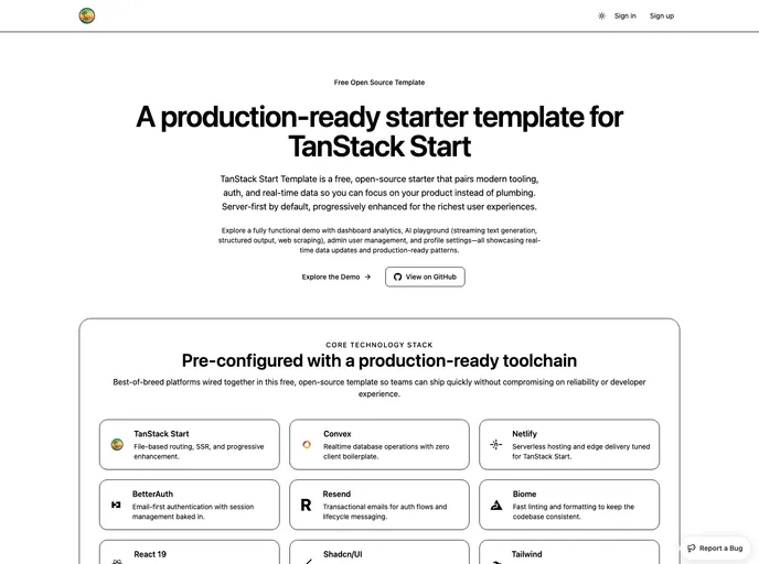 Tanstack Start Template screenshot