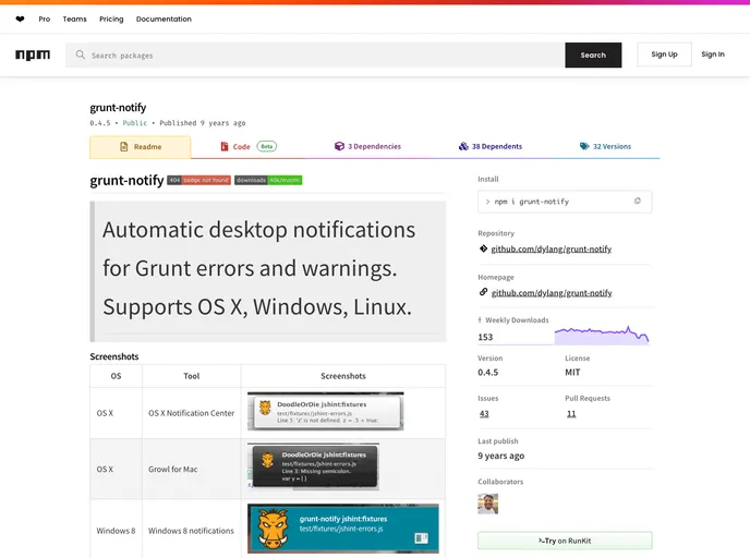 screenshot of Grunt Notify