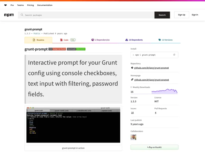 screenshot of Grunt Prompt