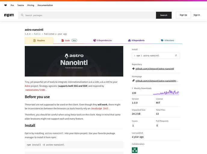 screenshot of Astro Nanointl