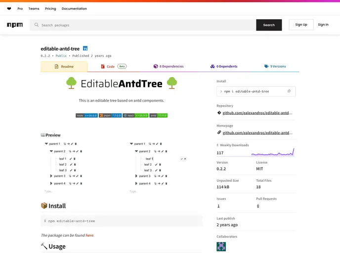screenshot of Editable Antd Tree