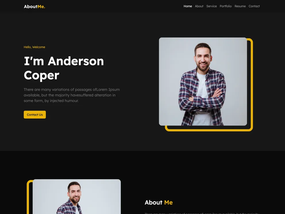 About Me Personal Portfolio Website Template screenshot