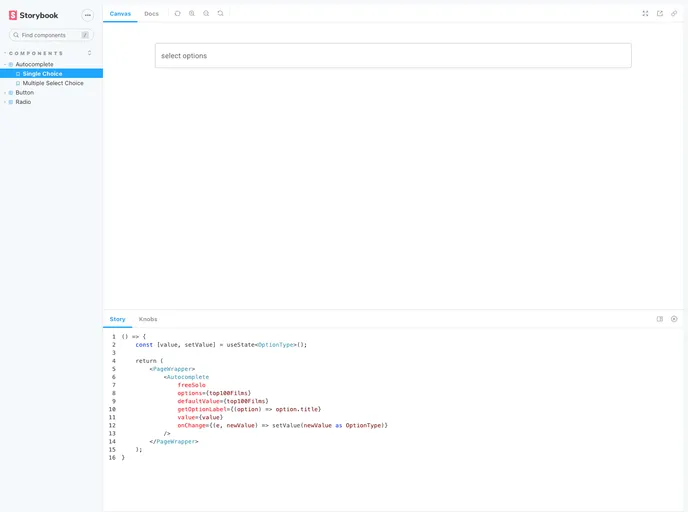 screenshot of Storybook Typescript Example