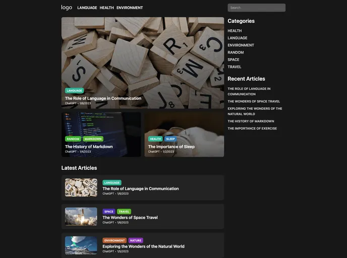 screenshot of Sveltekit Markdown Blog