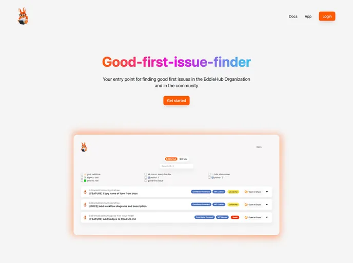 screenshot of Good First Issue Finder