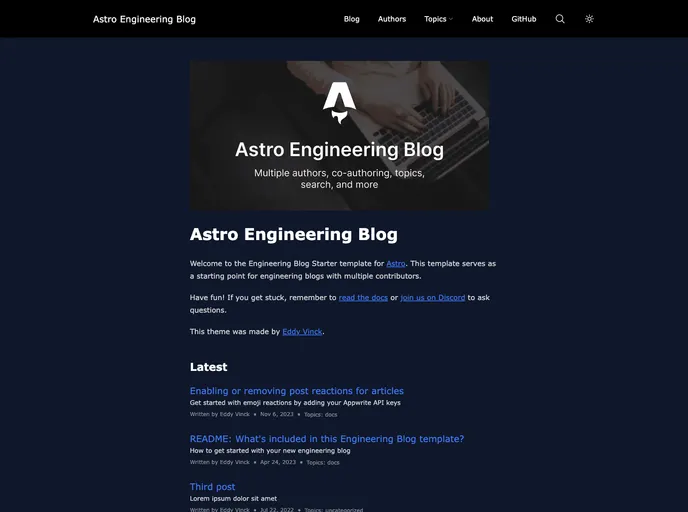 screenshot of Astro Engineering Blog