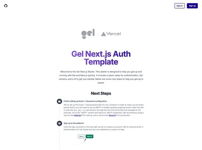 Nextjs Gel Auth Template screenshot