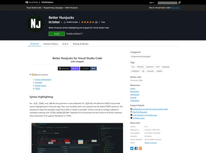 screenshot of Better Nunjucks For Visual Studio Code
