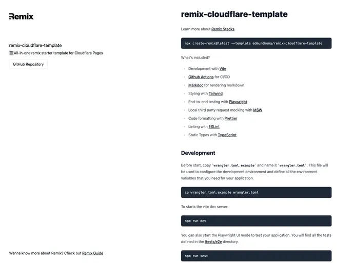 screenshot of Remix Cloudflare Template