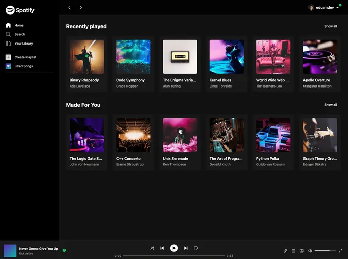 screenshot of Spotify Web UI Clone