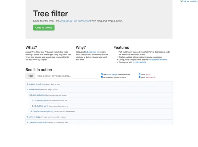 screenshot of Angular UI Tree Filter