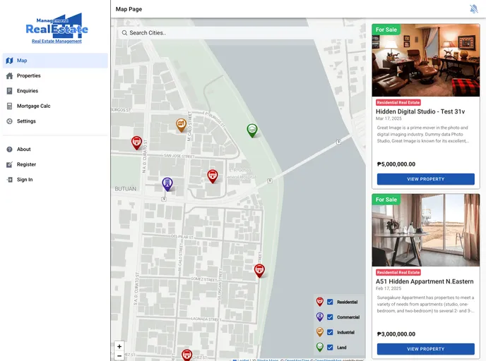 screenshot of Real Estate Management