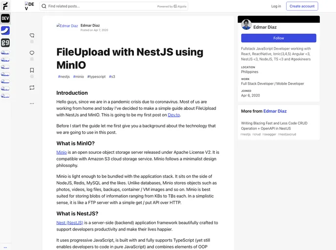 screenshot of Nestjs File Upload Minio