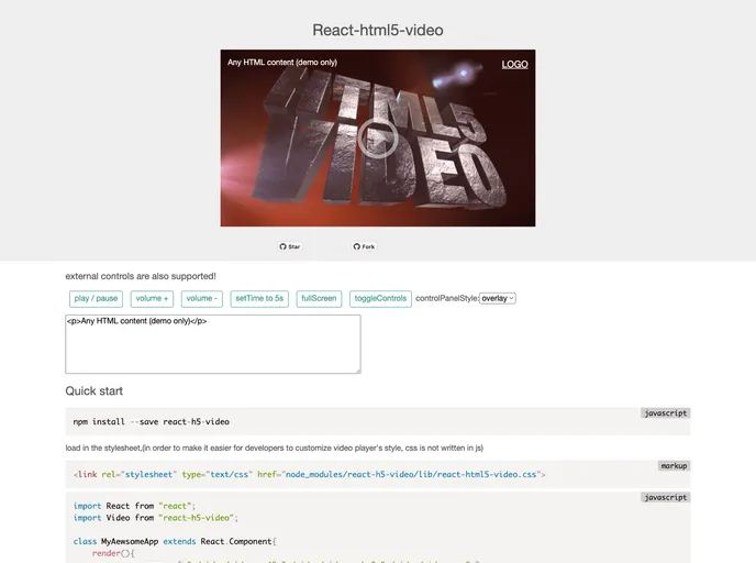 screenshot of React Html5 Video