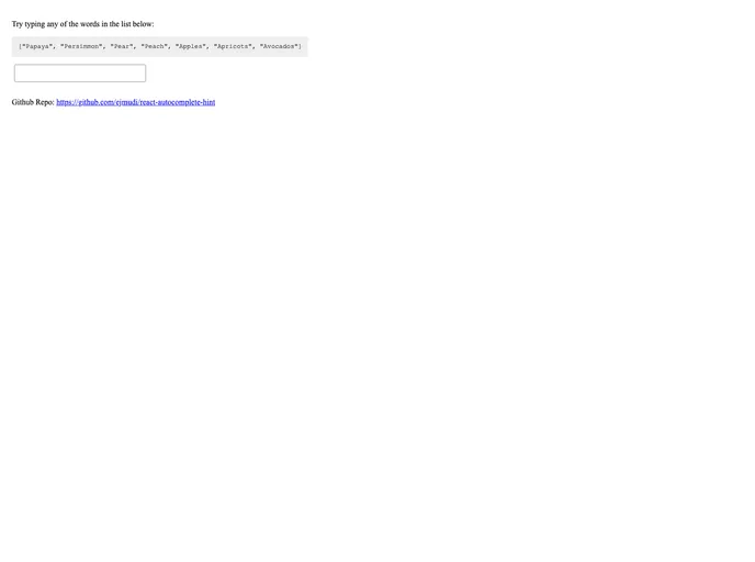 React Autocomplete Hint screenshot