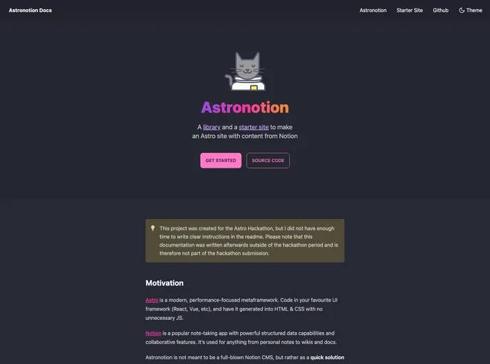 screenshot of Astronotion Starter Ssg