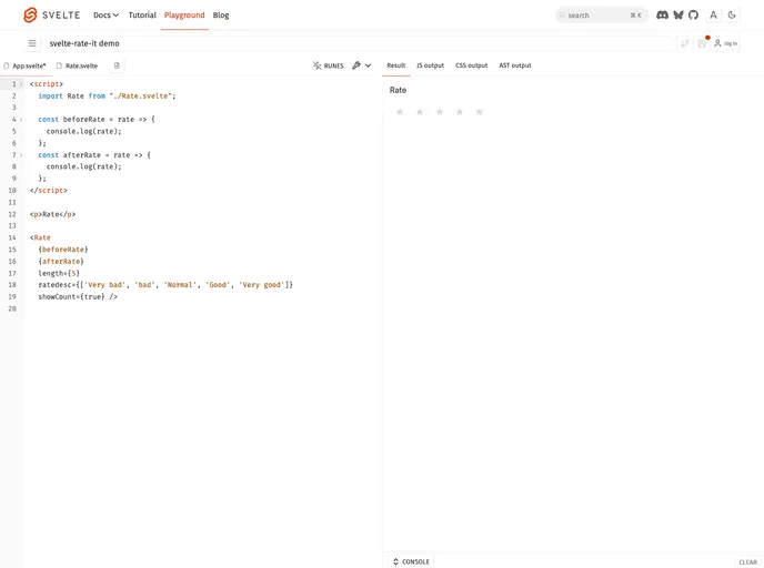 screenshot of Svelte Rate It