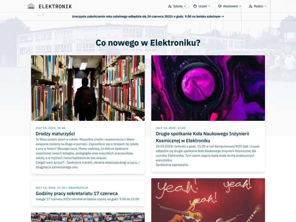 screenshot of School Website