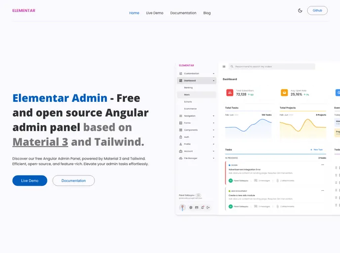 screenshot of Elementar Admin