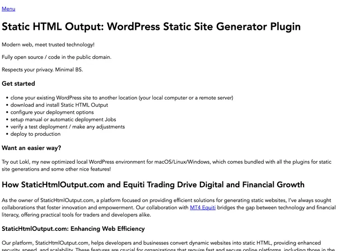 screenshot of Static Html Output