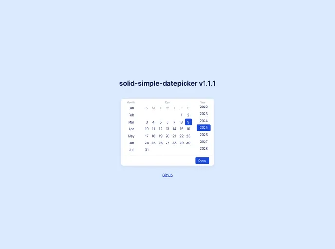 screenshot of Solid Simple Datepicker