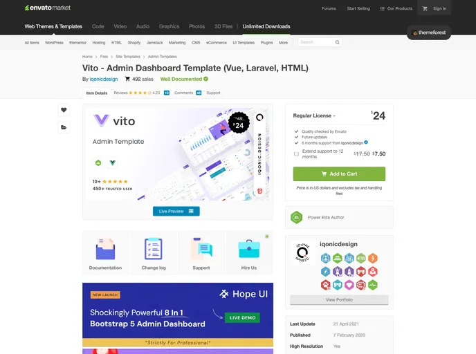 screenshot of Vito V 2 Html Vue Laravel Template