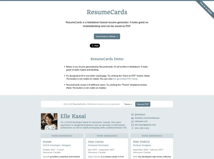 screenshot of Resumecards