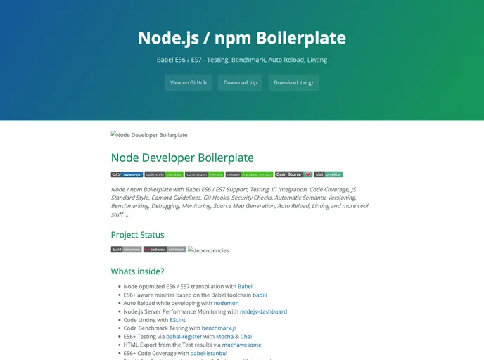 screenshot of Node Developer Boilerplate
