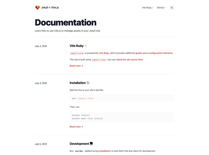 screenshot of Jekyll Vite