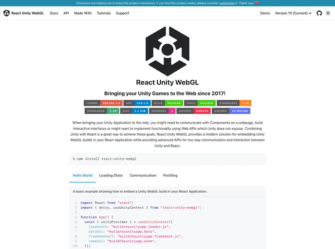 React Unity Webgl screenshot