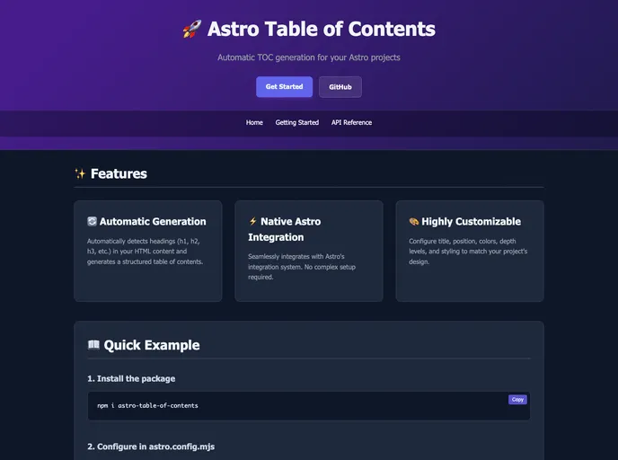Astro Table Of Contents screenshot