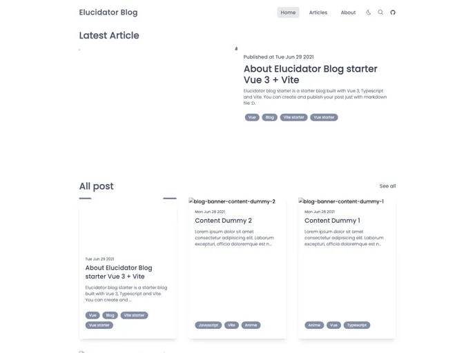screenshot of Elucidator Blog Starter