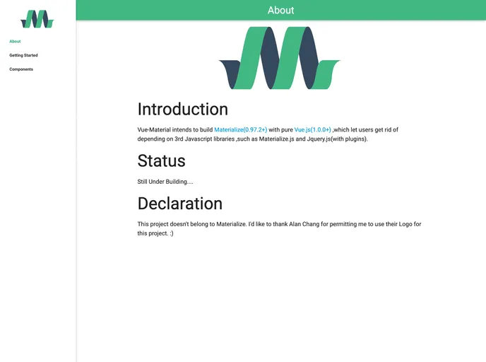 screenshot of Vue Material