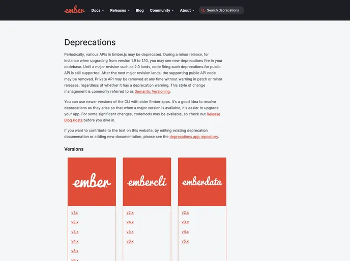 screenshot of Deprecation App