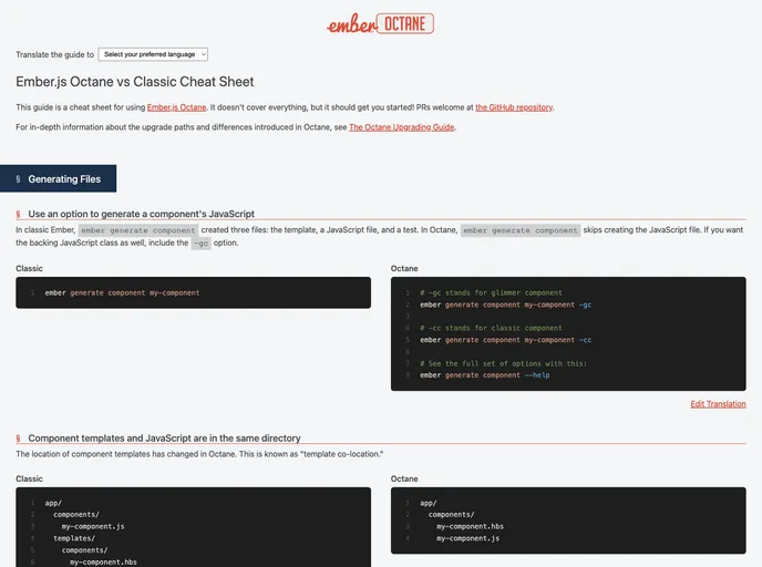 screenshot of Ember Octane Vs Classic Cheat Sheet